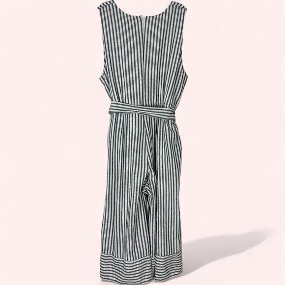 Lane Bryant Stripped Linen Blend Belted Wide Leg Cropped Sleeveless Romper (28) - Picture 6 of 14